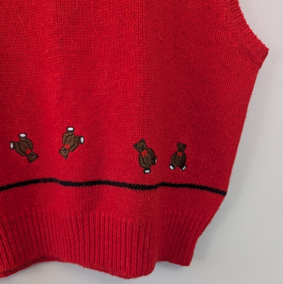 Vintage Shetland Wool Embroidered Teddy Bear Sweater Vest - Picture 4 of 13